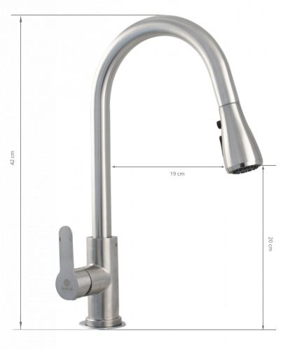 Hattyúnyakú mosogató INOX csaptelep kihúzható két funkciós zuhanyfejjel