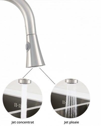 Hattyúnyakú mosogató INOX csaptelep kihúzható két funkciós zuhanyfejjel
