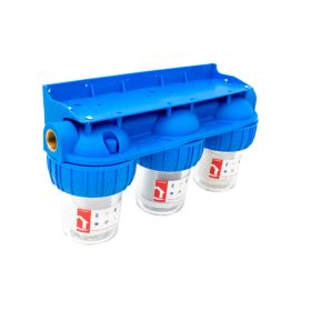   Poharas vízszűrő 5", 1"-es bekötéssel, 3 részes, szerelő kulcs, tartó, szénszűrő-5 μm, pamutszűrő-25 μm, mosható szűrő-50 μm, max.: 10 bar, hőfok: 5 - 45°C