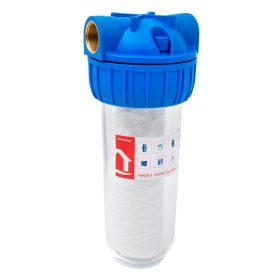   Poharas vízszűrő 10", 1"-os bekötéssel, szerelő kulcs, tartó, pamutszűrő 25 μm, max.: 10 bar, hőfok: 5 - 45°C