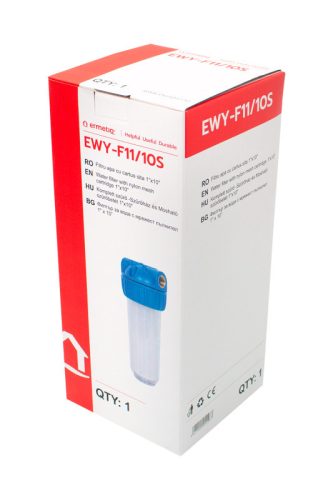 Poharas vízszűrő 10", 1"-os bekötéssel, szerelő kulcs, tartó, mosható szűrőbetét 50 μm, max.: 10 bar, hőfok: 5 - 45°C