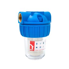   Poharas vízszűrő 5", 1"-os bekötéssel, szerelő kulcs, tartó, mosható szűrőbetét 50 μm, max.: 10 bar, hőfok: 5 - 45°C