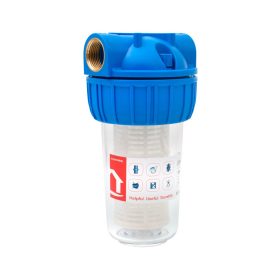   Poharas vízszűrő 7", 1"-os bekötéssel, szerelő kulcs, tartó, mosható szűrőbetét 50 μm, max.: 10 bar, hőfok: 5 - 45°C