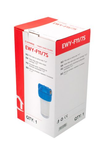 Poharas vízszűrő 7", 1"-os bekötéssel, szerelő kulcs, tartó, mosható szűrőbetét 50 μm, max.: 10 bar, hőfok: 5 - 45°C