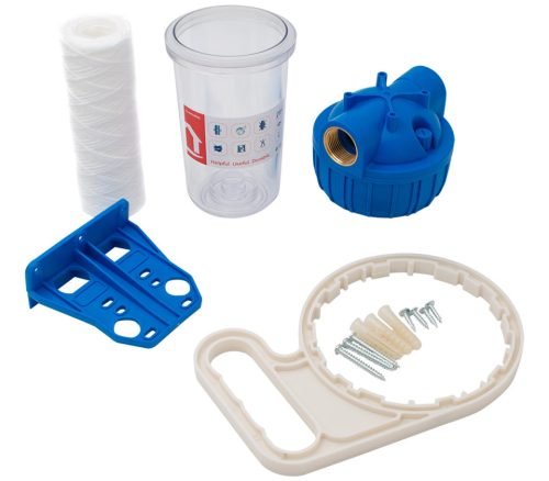Poharas vízszűrő 7", 1"-os bekötéssel, szerelő kulcs, tartó, pamutszűrő 25 μm, max.: 10 bar, hőfok: 5 - 45°C