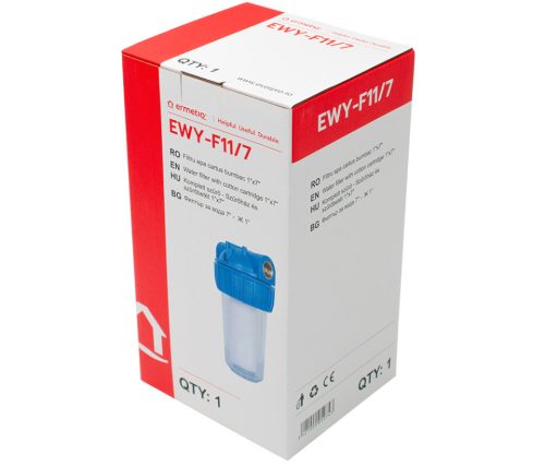 Poharas vízszűrő 7", 1"-os bekötéssel, szerelő kulcs, tartó, pamutszűrő 25 μm, max.: 10 bar, hőfok: 5 - 45°C