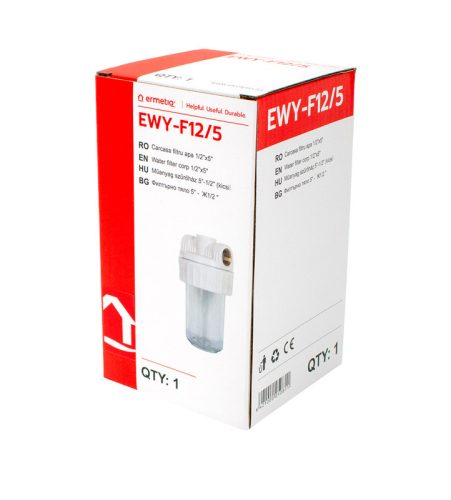 Poharas vízszürő 5", 1/2"-os bekötéssel, szűrőbetét vagy polifoszfát kristályokkal is használható