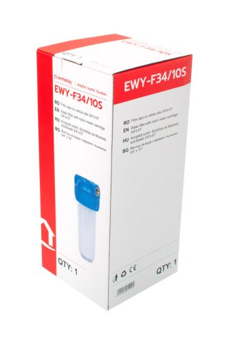 Poharas vízszűrő 10", 3/4"-es bekötéssel, szerelő kulcs, tartó, mosható szűrőbetét 50 μm, max.: 10 bar, hőfok: 5 - 45°C