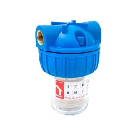   Poharas vízszűrő 5", 3/4"-es bekötéssel, szerelő kulcs, tartó, mosható szűrőbetét 50 μm, max.: 10 bar, hőfok: 5 - 45°C