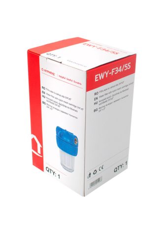 Poharas vízszűrő 5", 3/4"-es bekötéssel, szerelő kulcs, tartó, mosható szűrőbetét 50 μm, max.: 10 bar, hőfok: 5 - 45°C