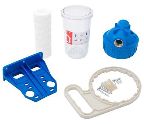 Poharas vízszűrő 7", 3/4"-es bekötéssel, szerelő kulcs, tartó, pamutszűrő 25 μm, max.:10 bar, hőfok: 5 - 45°C